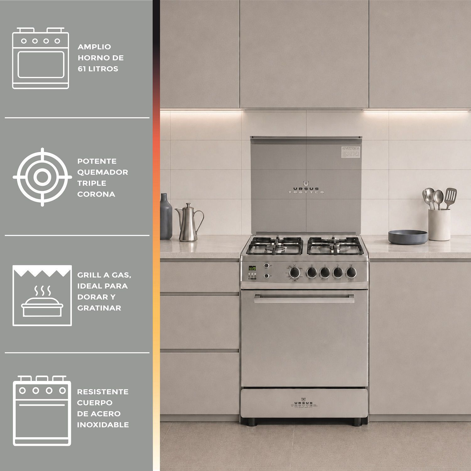 Cocina A Gas Ursus Trotter UT EURO60 PR / 4 Quemadores image number 4.0